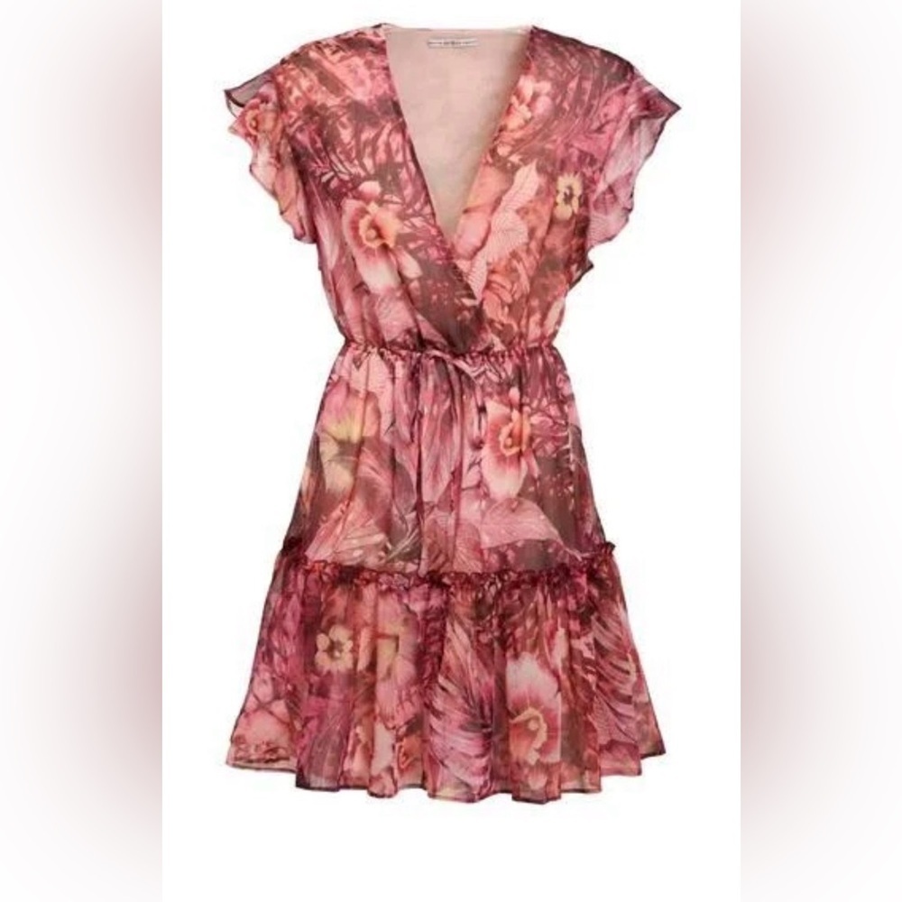 Guess Women's Pink Rosa Floral-Print Flutter-Sleeve Dress Size large - Picture 3 of 7